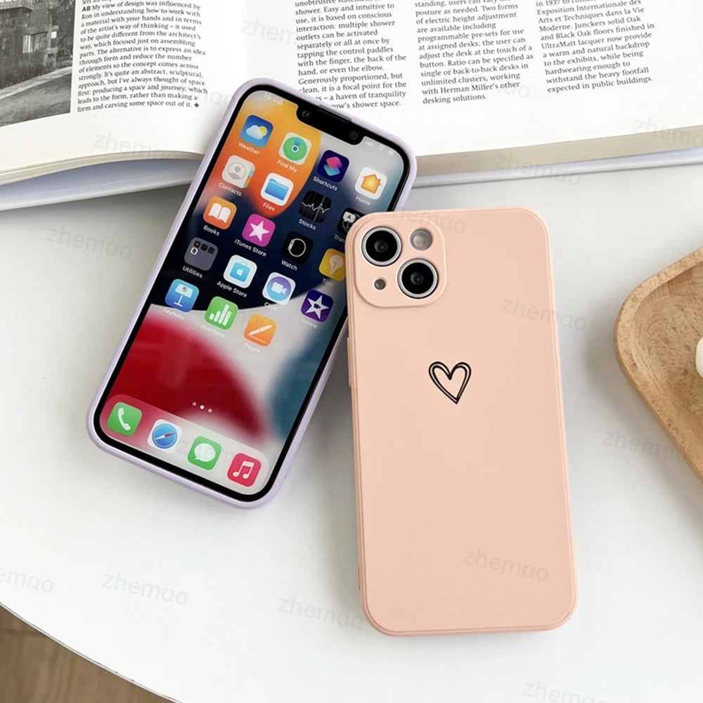 Luxury Liquid Silicone Love Heart Phone Case For iPhone 17 16 15 14 Plus 11 12 13 Mini Pro Max 17Air 7 8 16E SE New Soft Cover