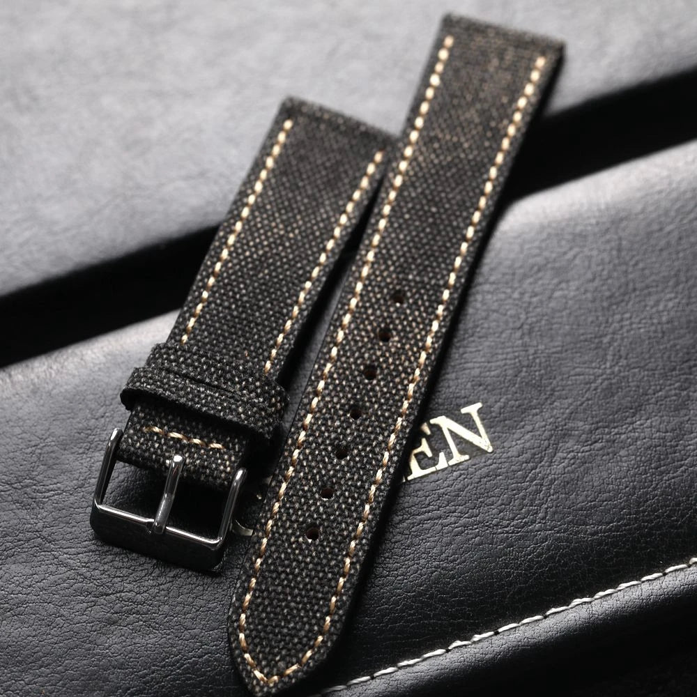 Handmade Canvas Lamination Leather Strap 18 19 20 21 22MM Black Green Vintage Men's Antique Watch Bracelet
