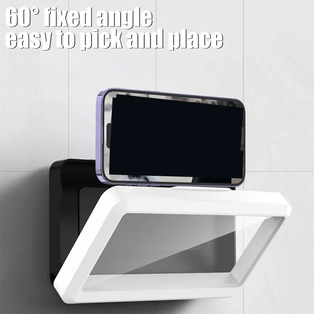 Waterproof Wall Mount Phone Holder 360° Rotatable Smartphone Storage Case Portable Phone Bracket for Bathroom Kitchen Daily Use