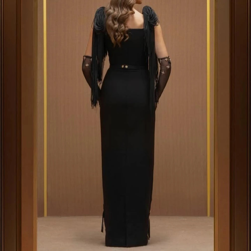 Women's Jersey A-line Flooer Length Party Dresses Customized Black Spaghetti Strap Evening Dress Back Zipper Prom Gowns New