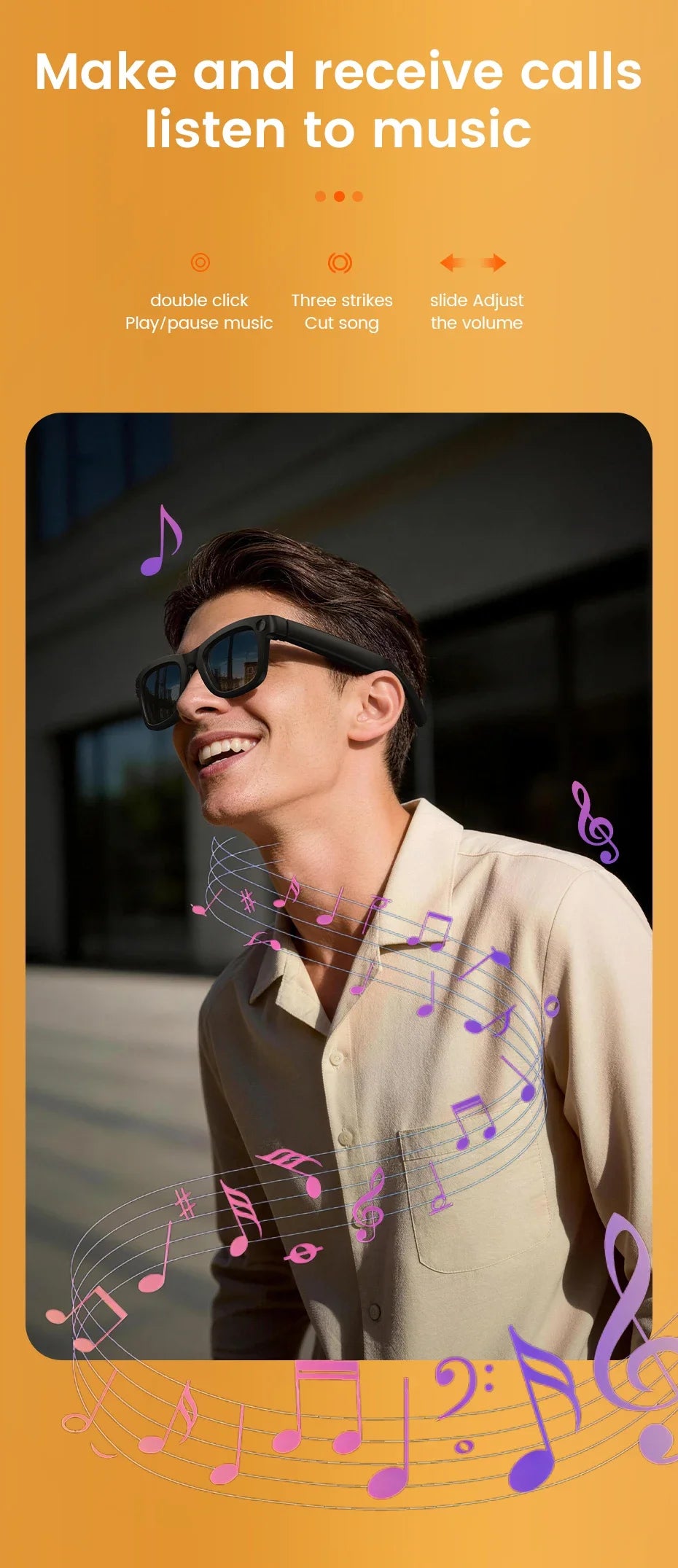 Smart Glasses with EIS Anti-shake 1080P Shooting Real-time Translation of Conversations Photos Long-lasting Music Smart Glasses