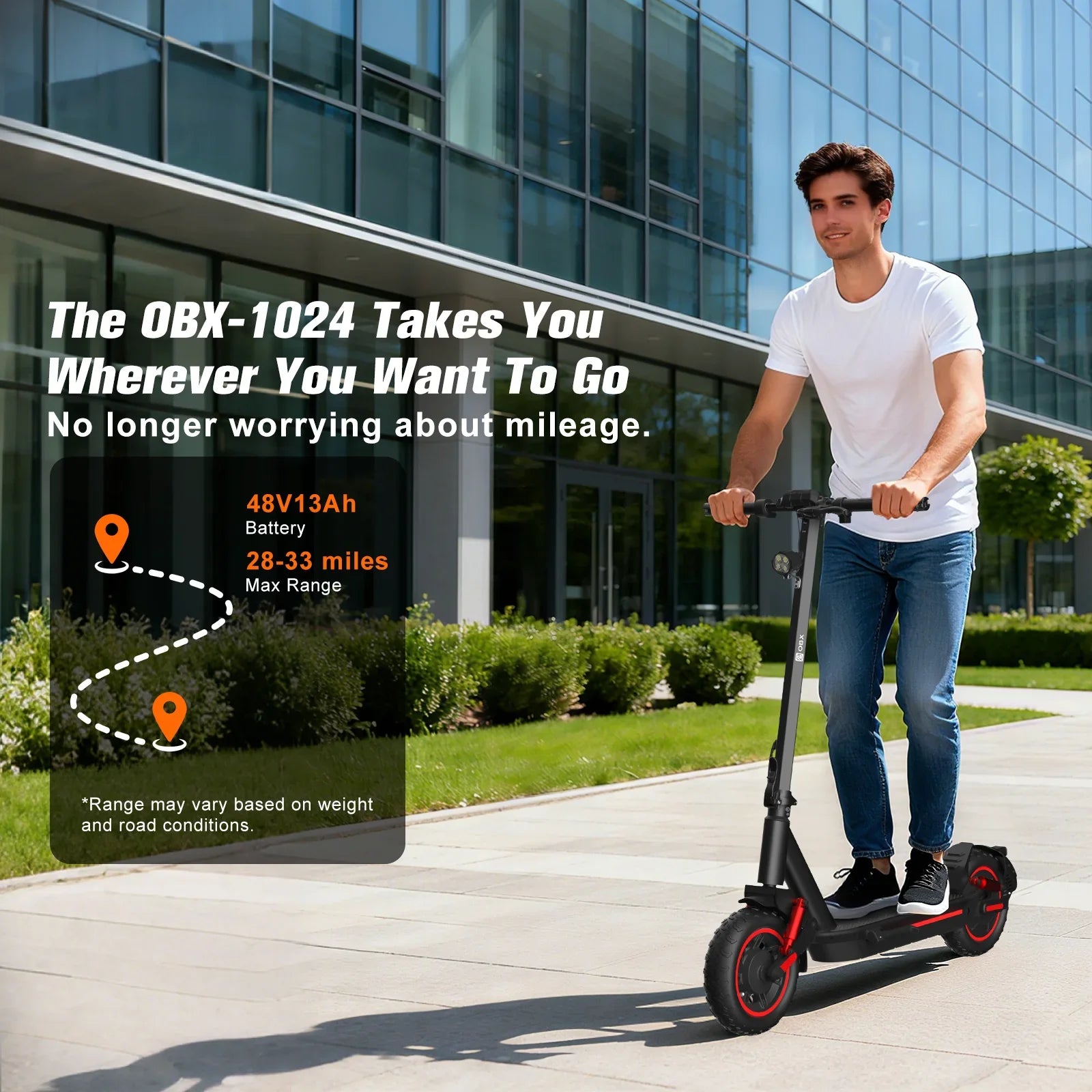 Electric Foldable Scooter 30 MPH Fastest Dual Motor for Adult Scooter 1200W Peak 33Mile Long Range 10" Off-Road Tires 48V 13ah