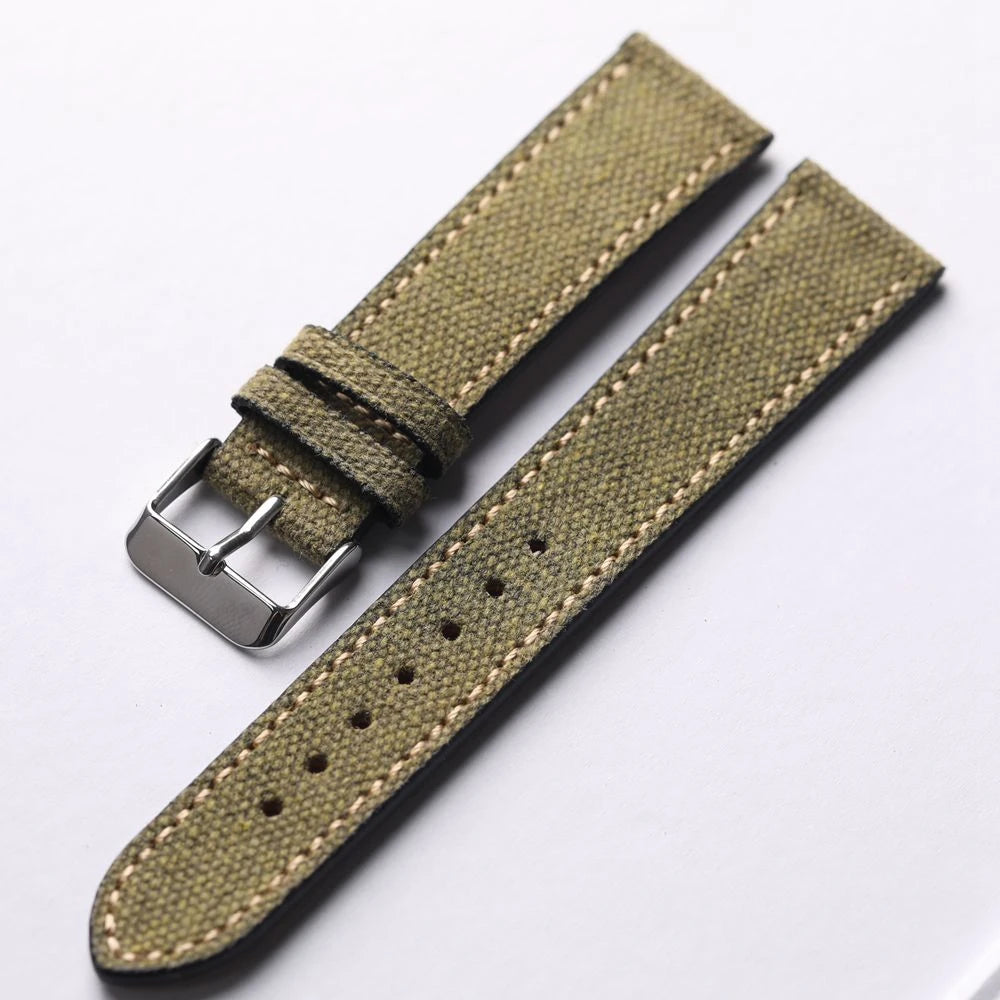 Handmade Canvas Lamination Leather Strap 18 19 20 21 22MM Black Green Vintage Men's Antique Watch Bracelet