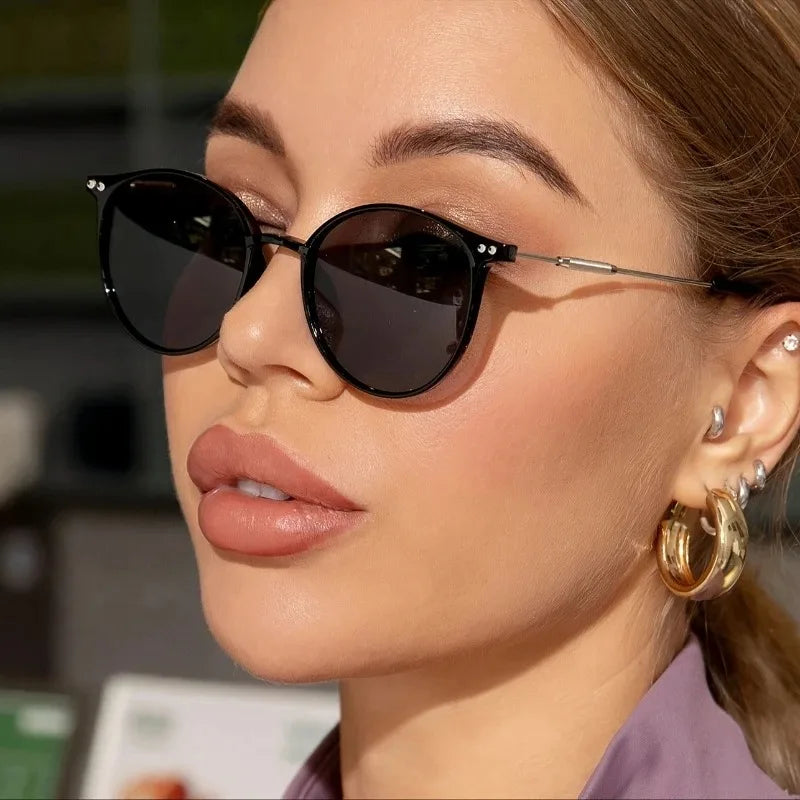 2 Pairs Set Small round Sunglasses Cute Skinny Cat Eye Vintage Narrow Cateye Unisex Eyewear for Women And Men