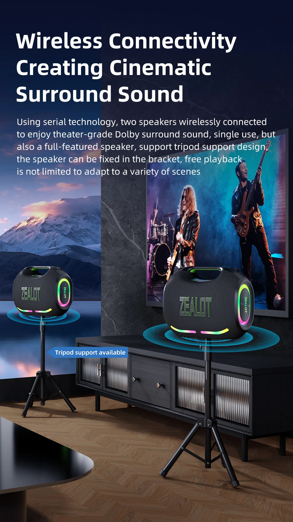 Zealot-ZE01 120W Big Power Portable Bluetooth Speaker Wireless TWS Subwoofer Bluetooth Speaker Waterproof Mobile HIFI Quality