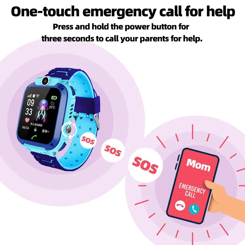 Smart Watch for Kids with SOS Antilost GPS Location Camera Sim Card Call Function Waterproof Suitable for Android iOS New