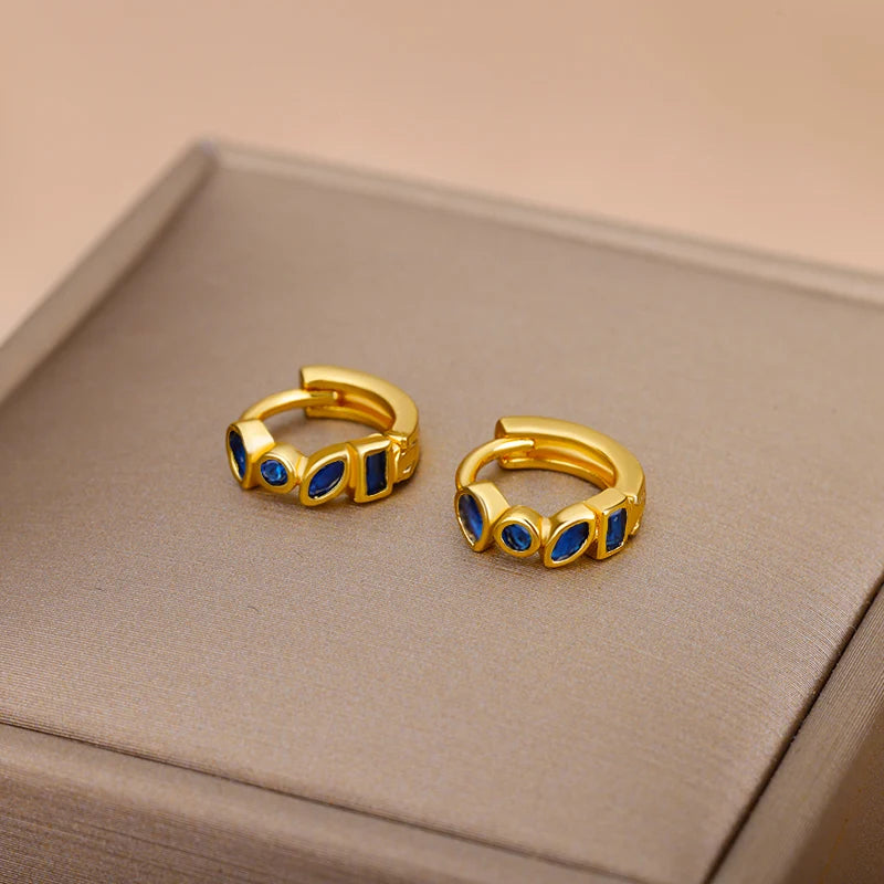 Mini Small Green Zircon Waterdrop Hoop Earrings for Women Gold Plated Stainless Steel Earrings Aesthetic Jewelry Wedding Gift