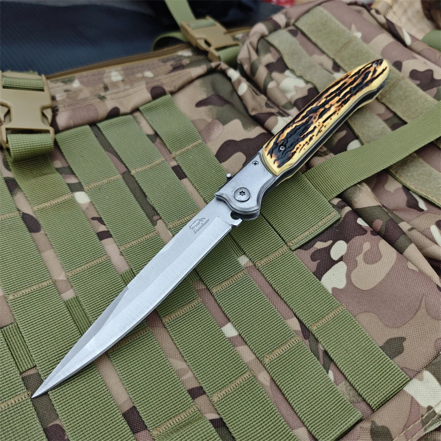 12" Large Folding Pocket Knife, EDC Knife, Stainless Steel Blade and Wooden Handle Folding Knife for Men Outdoor Camping Hunting