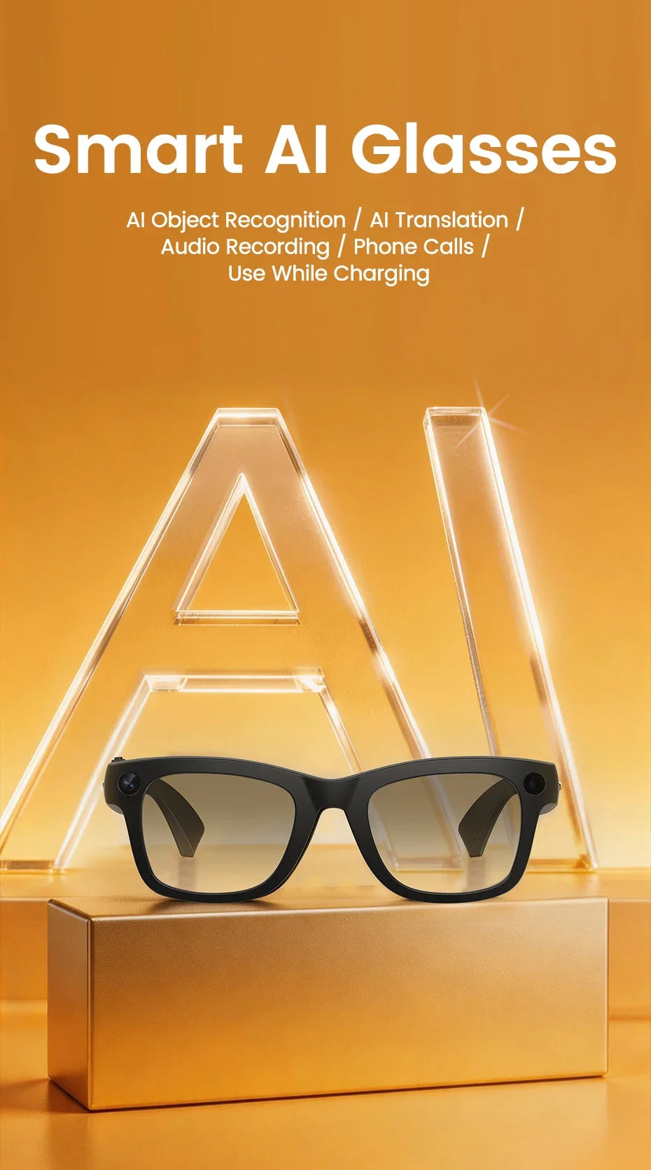 Smart Glasses with EIS Anti-shake 1080P Shooting Real-time Translation of Conversations Photos Long-lasting Music Smart Glasses