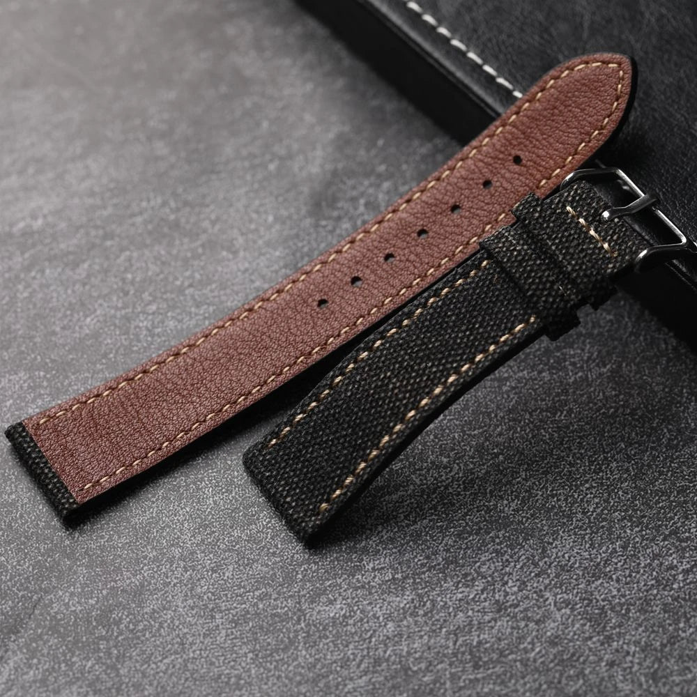 Handmade Canvas Lamination Leather Strap 18 19 20 21 22MM Black Green Vintage Men's Antique Watch Bracelet