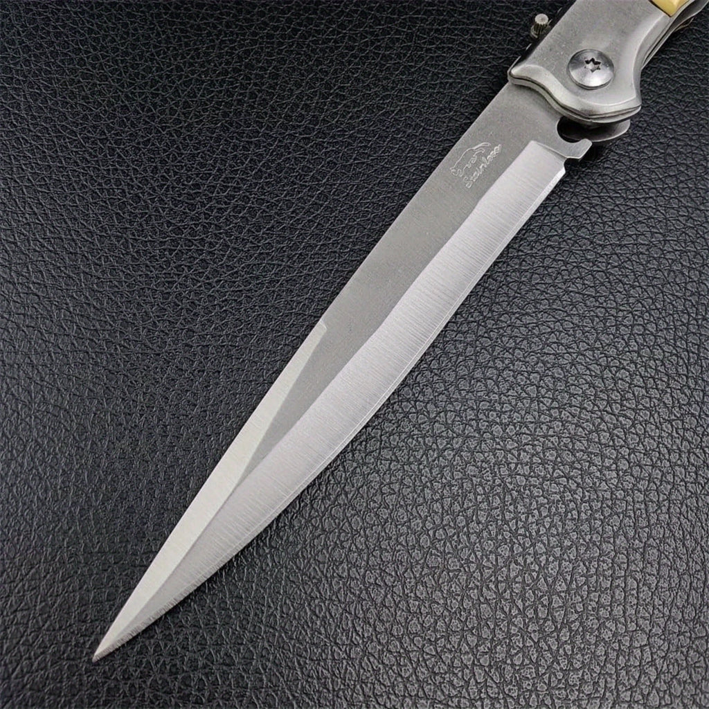 12" Large Folding Pocket Knife, EDC Knife, Stainless Steel Blade and Wooden Handle Folding Knife for Men Outdoor Camping Hunting