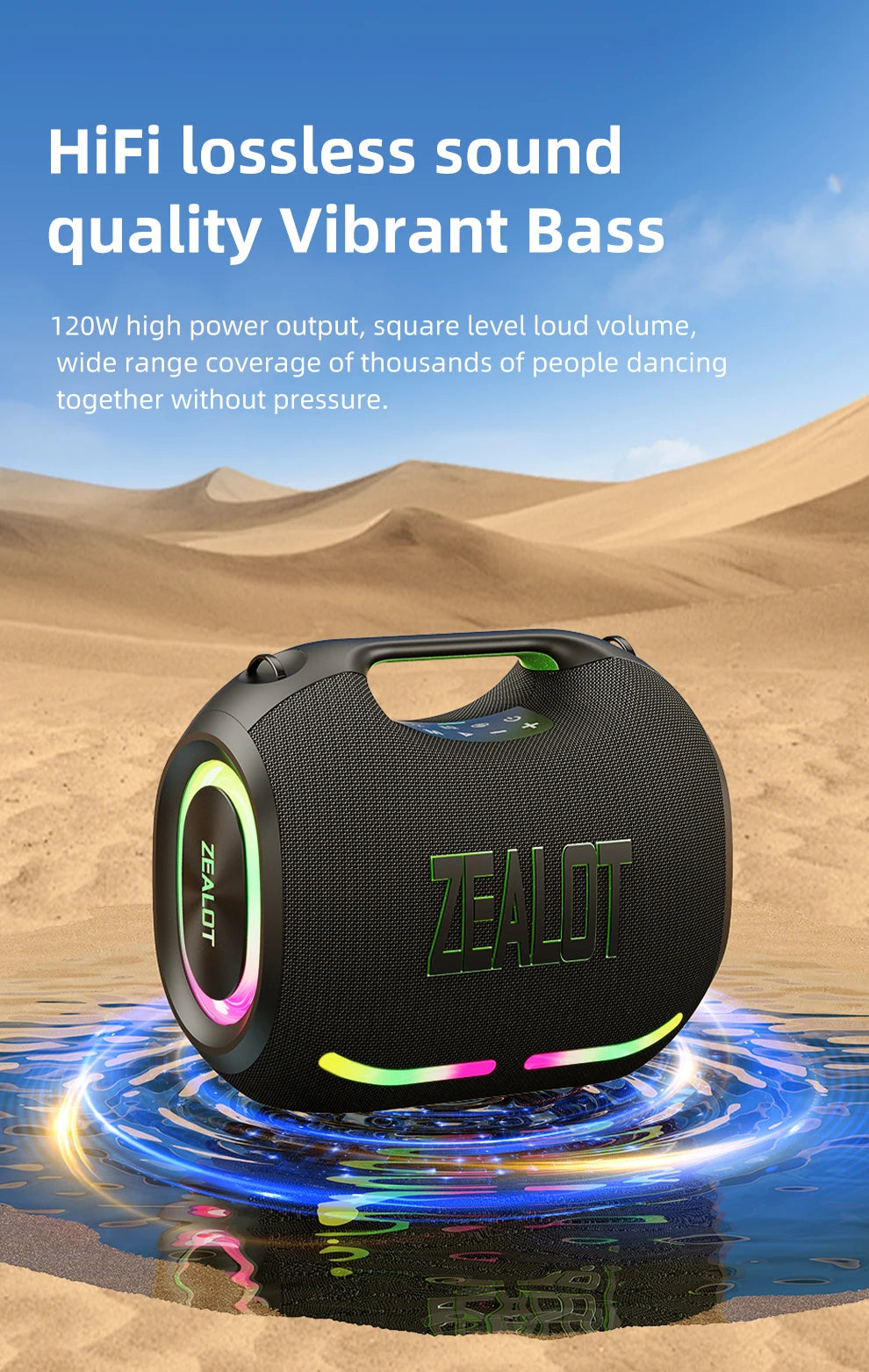 Zealot-ZE01 120W Big Power Portable Bluetooth Speaker Wireless TWS Subwoofer Bluetooth Speaker Waterproof Mobile HIFI Quality
