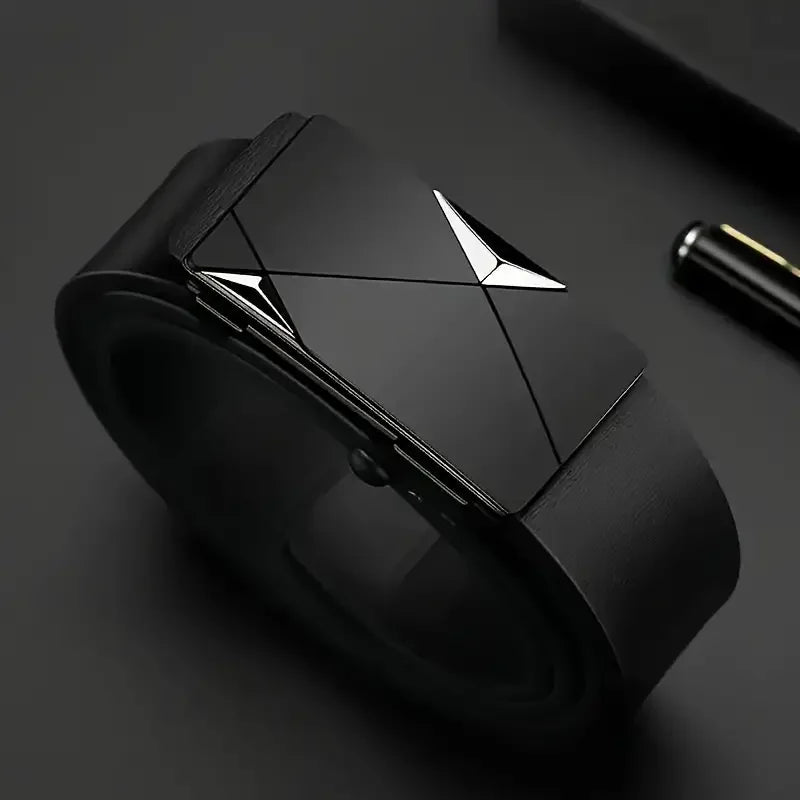 PU Leather Automatic Belt for Men, Ratchet Buckle Casual Formal Strap for Work Business Party Daily Gift