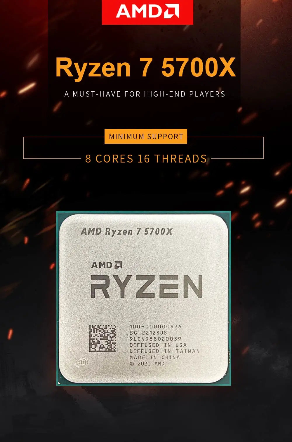 AMD Ryzen 7 5700x New 8-Core CPU16-Thread 4.6GHz Processor 7NM L3=32M 100-000000926 R7 5700X Socket AM4 DDR4 but no without fan