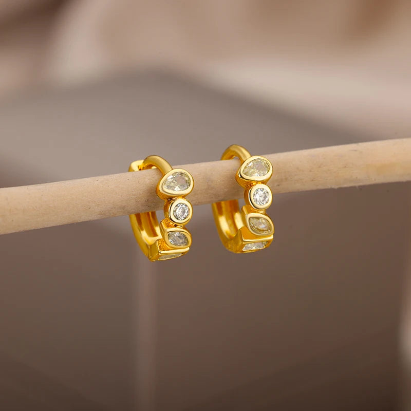 Mini Small Green Zircon Waterdrop Hoop Earrings for Women Gold Plated Stainless Steel Earrings Aesthetic Jewelry Wedding Gift