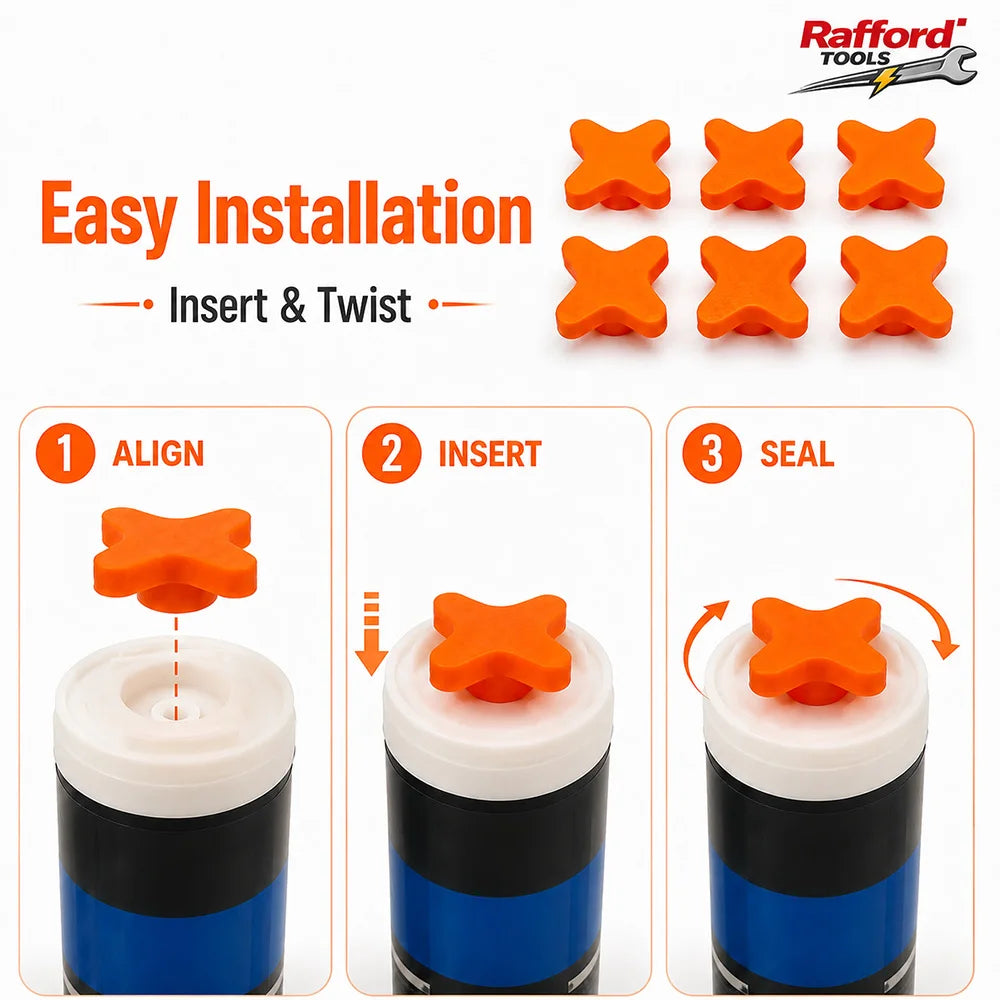 6pcs reusable tube plugs with threaded sealing caps for standard-sized caulking tubes design to prevent drying and deformation