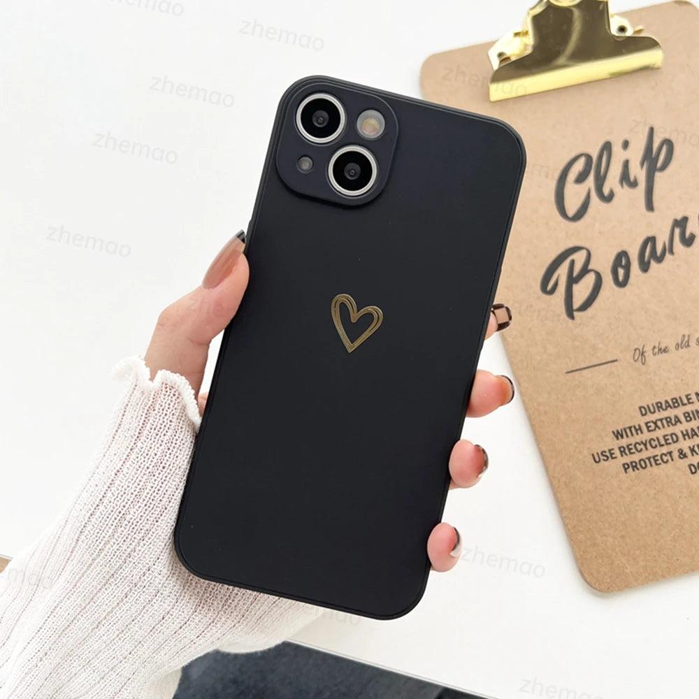 Luxury Liquid Silicone Love Heart Phone Case For iPhone 17 16 15 14 Plus 11 12 13 Mini Pro Max 17Air 7 8 16E SE New Soft Cover