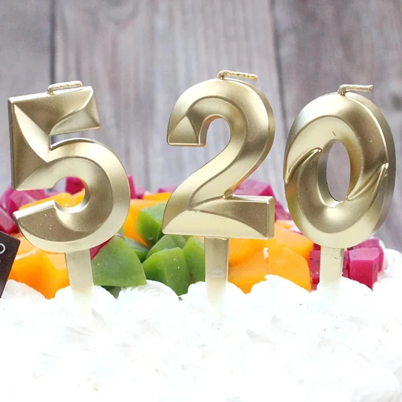 3D Gold Diamond Number Candles – Large Birthday Cake Topper for Wedding Anniversary & Party Home Celebration