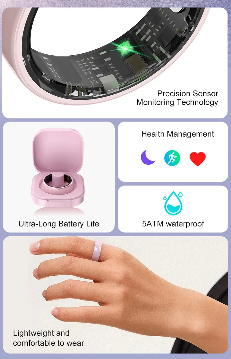 Smart Ring For Men Women With Charging Case,Couple Space Interaction,Health and Sleep Monitor,Multi Sport Mode,5ATM Waterproof