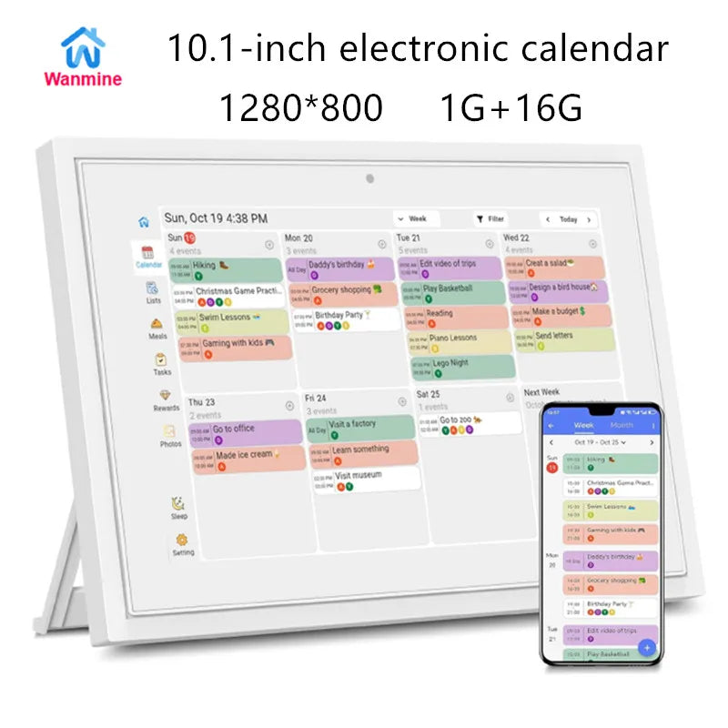 Smart 10.1 Inch Electronic Calendar Digital Clock with App Control, Multi-function Desktop Display, Large Screen Weather & Date