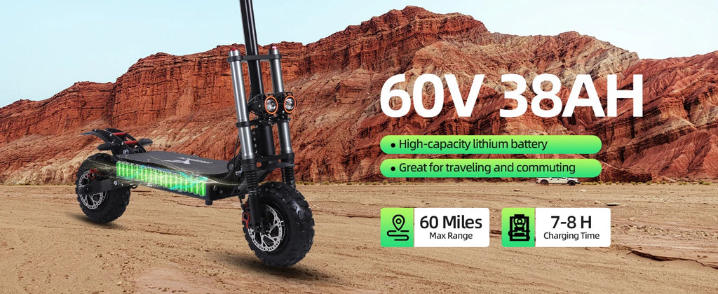 J30 MAX Electric Scooter Dual 3000W Motors 60V38Ah Battery 11" Off Road Tire 85KMH Top Speed 100KM Range 440lbs Load Disc Brakes