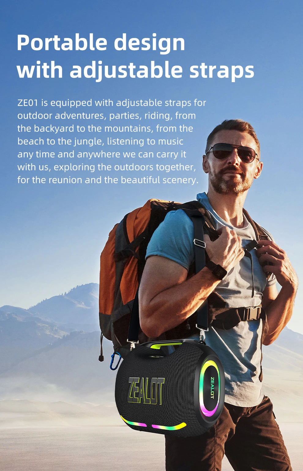 Zealot-ZE01 120W Big Power Portable Bluetooth Speaker Wireless TWS Subwoofer Bluetooth Speaker Waterproof Mobile HIFI Quality