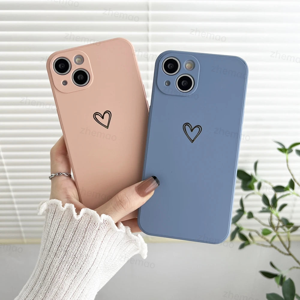 Luxury Liquid Silicone Love Heart Phone Case For iPhone 17 16 15 14 Plus 11 12 13 Mini Pro Max 17Air 7 8 16E SE New Soft Cover