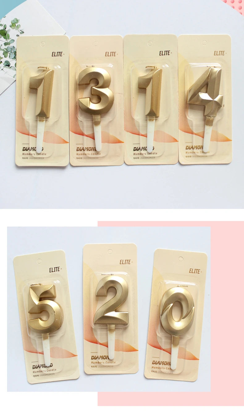 3D Gold Diamond Number Candles – Large Birthday Cake Topper for Wedding Anniversary & Party Home Celebration