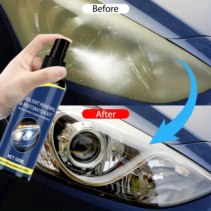 Headlight Restoration Kit - Transparent, Bright Headlight Advanced Repair Solution, Prevents Yellowing and Oxidation, Long-Lasting Protective Coating Spray