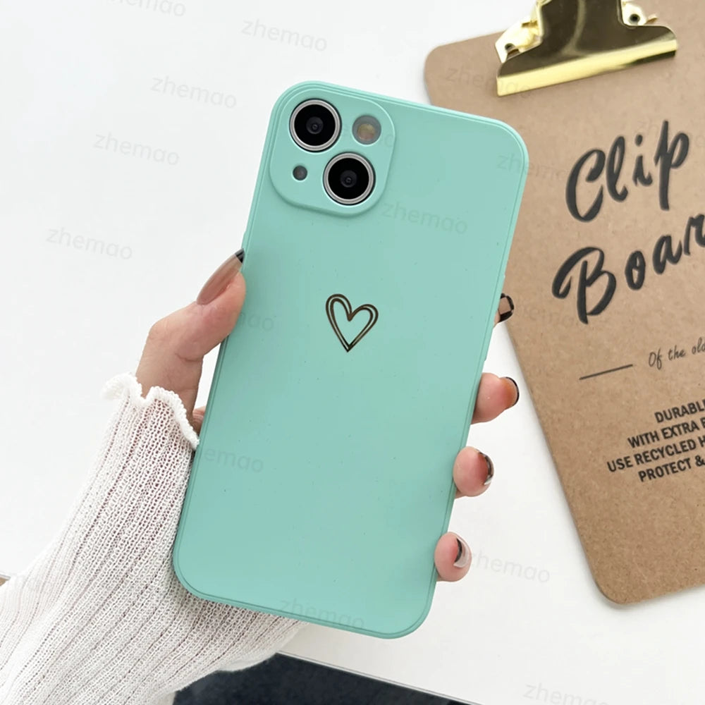 Luxury Liquid Silicone Love Heart Phone Case For iPhone 17 16 15 14 Plus 11 12 13 Mini Pro Max 17Air 7 8 16E SE New Soft Cover