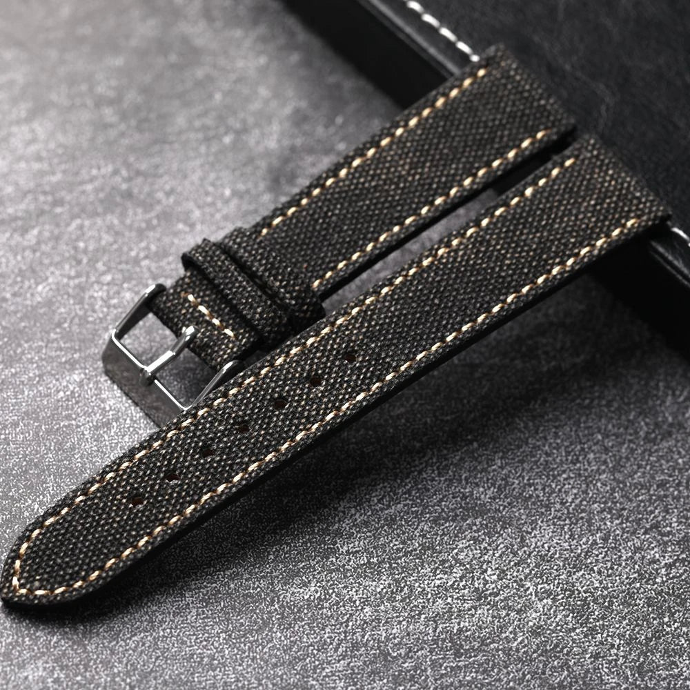 Handmade Canvas Lamination Leather Strap 18 19 20 21 22MM Black Green Vintage Men's Antique Watch Bracelet