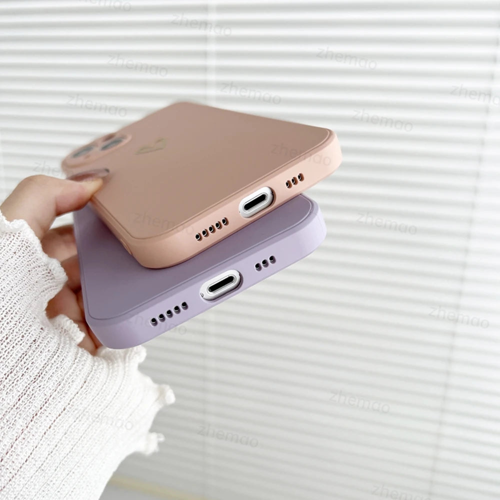 Luxury Liquid Silicone Love Heart Phone Case For iPhone 17 16 15 14 Plus 11 12 13 Mini Pro Max 17Air 7 8 16E SE New Soft Cover